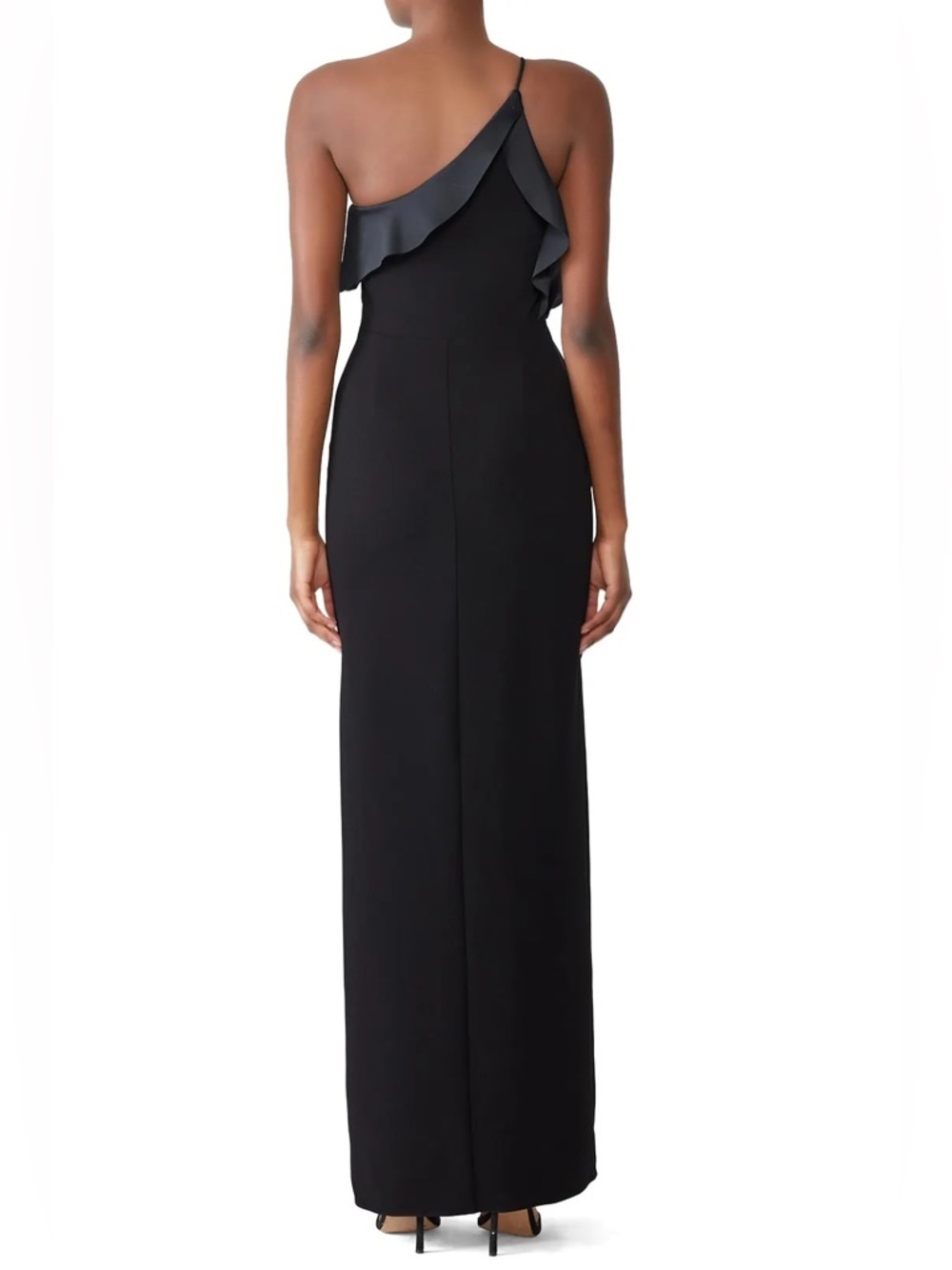 Halston Heritage Draped Column Gown Black Maxi Dress Ruffle Sz 4 - Picture 4 of 15